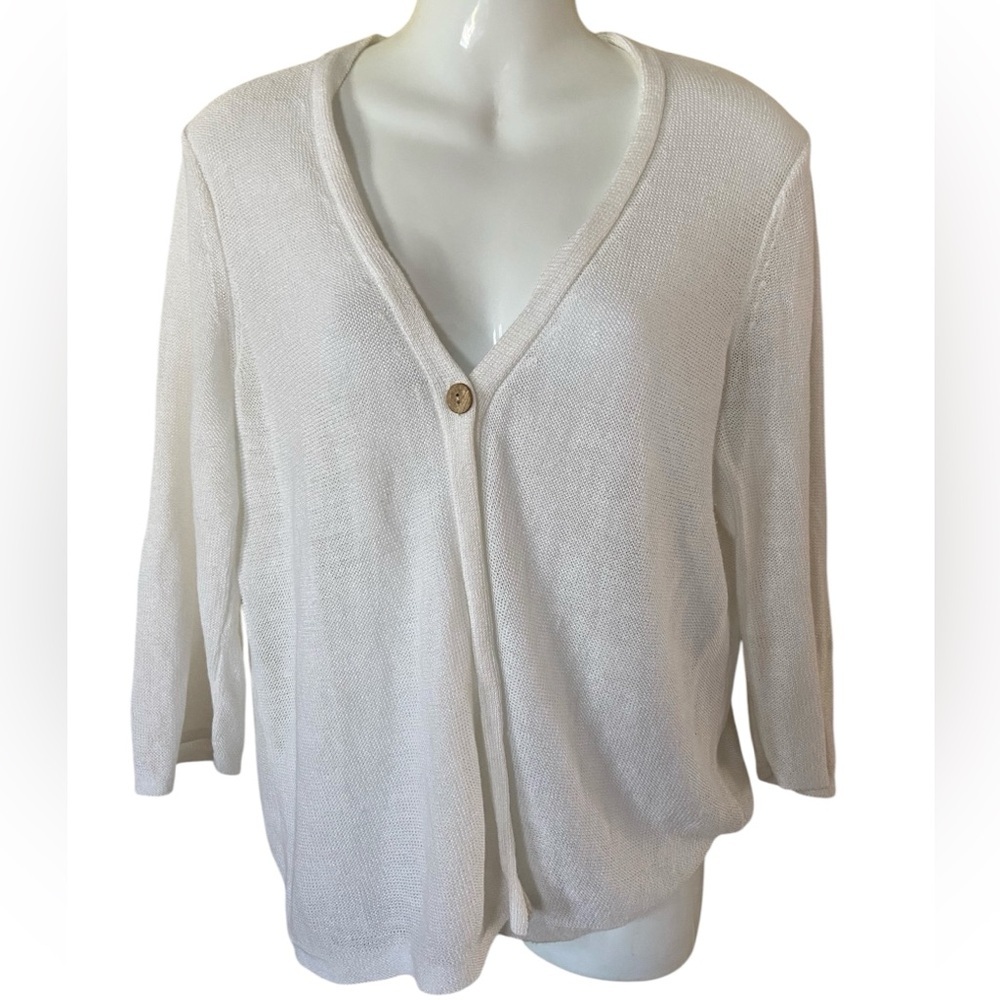 J Jill linen blend white one button cardigan size L